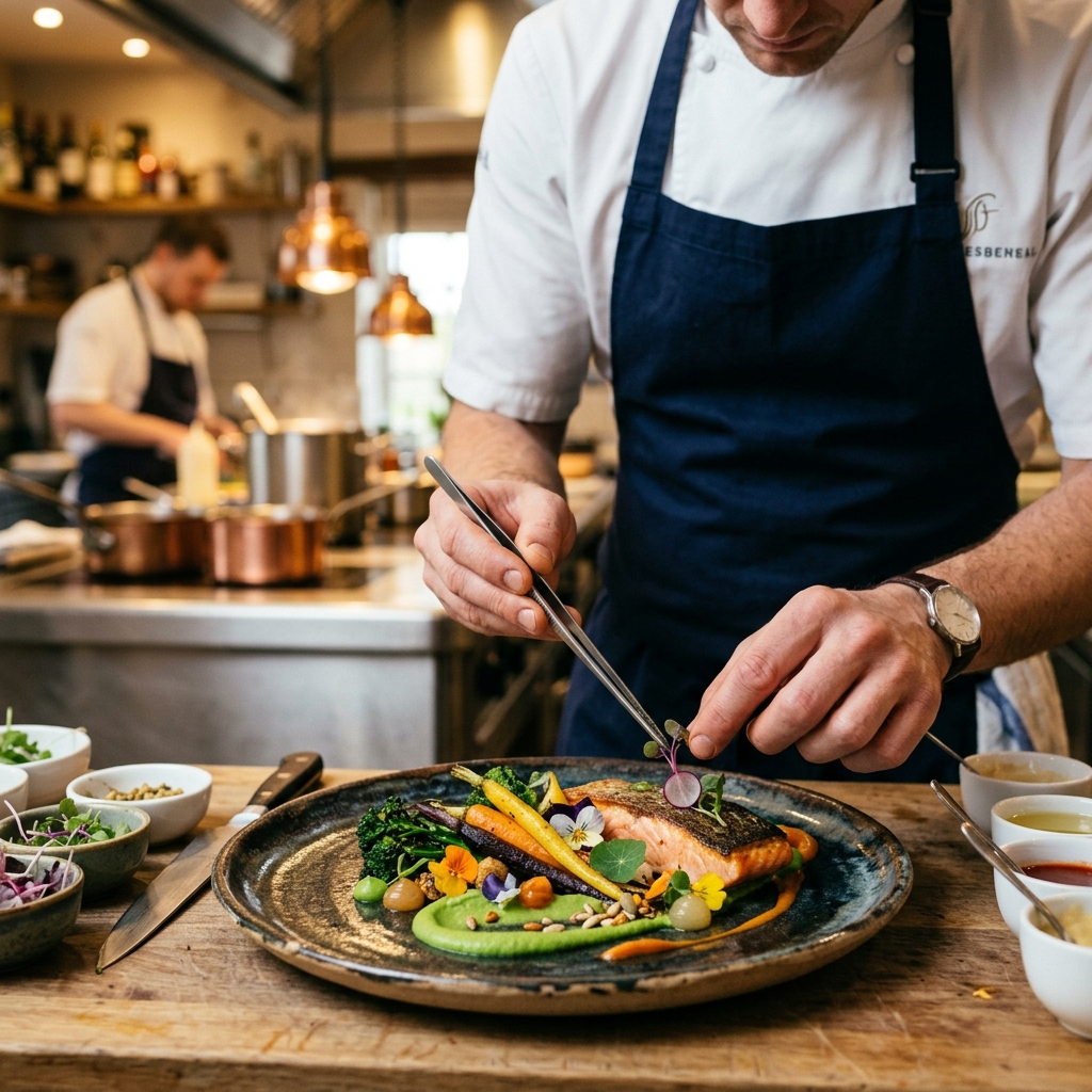 Chef plating a dish